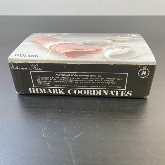 Porcelain Set of 4 Napkin Ring, Designed HIMARK Giftware, Japan, White Floral Pa - Picture 8 of 10